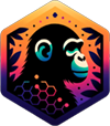 Het CHIMP-AI logo: Hexagonaal embleem met een gestileerd gorilla-gezicht in profiel tegen een kleurrijke achtergrond met abstracte patronen en honingraatvormen.